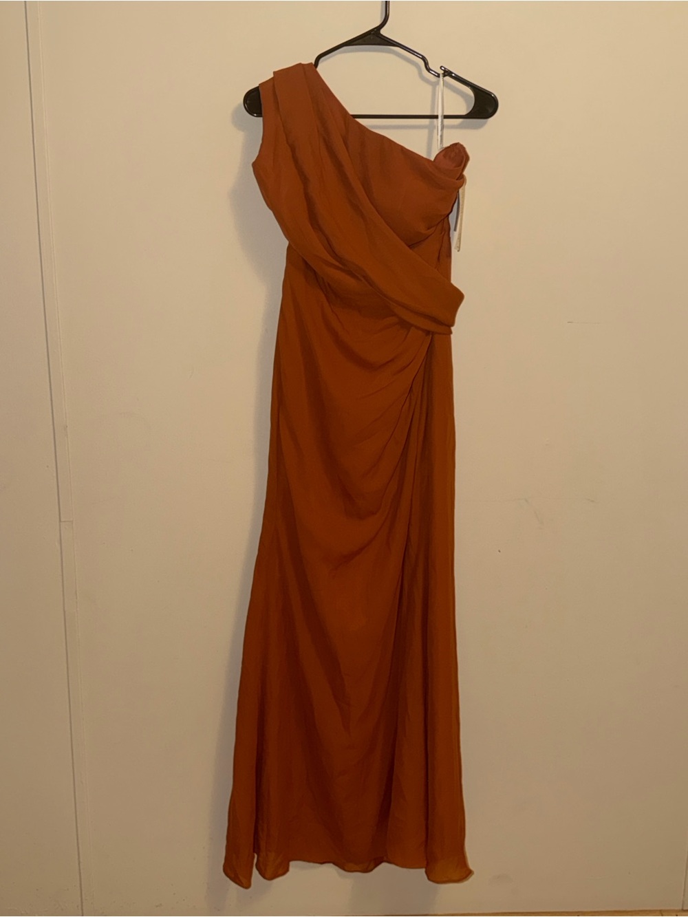 One-Shoulder Copper Maxi Formal Dress